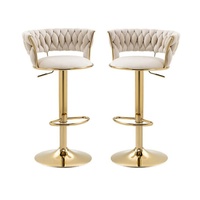 SERENITà Ivory Velvet Seat Kitchen Breakfast Bar Stools Counter Height Barstools with Back Cushioned Chairs for Home Bar x2