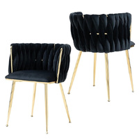 SERENITà Black Modern Hand Weaving Dining Chairs,Velvet Upholstered Side Chairs with Gold Legs, Chic Vanity Chairs with Armrest, Accent Chair for Dini