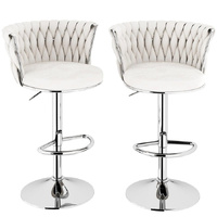 SERENITà Modern Silver Swivel Upholstered Velvet Adjustable Height Counter Stool with Metal Frame White (Set of 2)