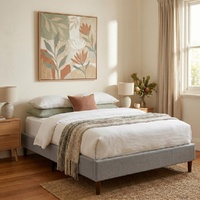 Bedframe with Wooden Slats (Light Grey) – Single