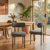Plush Boucle Cushioned Elsa Dining Chairs in Slate Grey