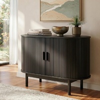 Mid-Century Black Ribbed Sideboard Cabinet