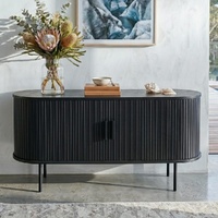 Ribbed Black Sideboard with Sliding Doors