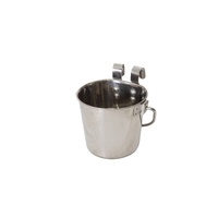 YES4PETS 2 x 3.8L Stainless Steel Pet Parrot Feeder Bowl Water Bowls Flat Sided Bucket with Riveted Hooks
