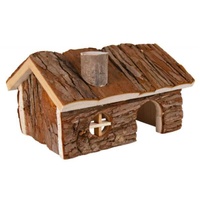 YES4PETS Natural Wooden Hamster Wooden House Small Pet Hideout with Chimney Garden Decor