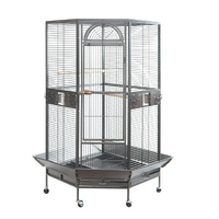 YES4PETS 161 cm XL Corner Bird Cage Pet Parrot Aviary Perch Castor Wheel Stand Black Silver