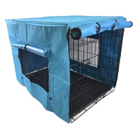 42' Portable Foldable Dog Cat Rabbit Collapsible Crate Pet Rabbit Cage with Cover Blue