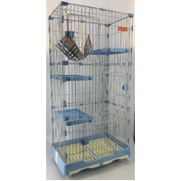 146 cm Blue Pet 4 Level Cat Cage House With Litter Tray & Wheel 72x47x146 cm