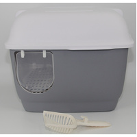 YES4PETS XL Portable Hooded Cat Toilet Litter Box Tray House with Handle and Scoop Grey
