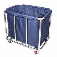 Commercial Laundry Trolley 90x65x80cm Large Capacity Linen Cart with 2 Swivel & 2 Fixed Wheels Navy