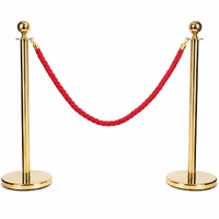 Gold Queue Barrier Stanchion Set of 2 with Red Velvet Rope Crowd Control Bollards