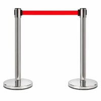 2 Pack Queue Barrier Stanchion Posts Retractable Belt Crowd Control Safety Barrier Silver Red