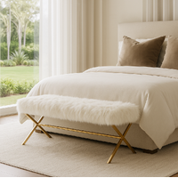 Interior Ave - Oxley Fur Bench - White & Gold