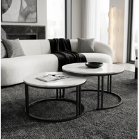 Interior Ave - Premier Nested Coffee Table Set - White Marble Stone