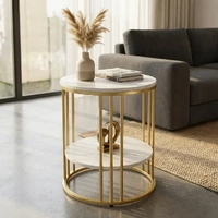 Interior Ave Cleo Gold Two Shelf Stone Side Table