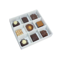 100 Pack of White Card Chocolate Sweet Soap Product Retail Gift Box - 9 bay 4x4x3cm Compartments  - Clear Slide On Lid - 12x12x3cm