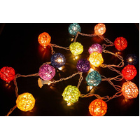 1 Set of Multi Coloured 5cm Rattan Cane 50 Ball Battery Powered LONG 5m String Lights Christmas Gift Home Wedding Party Bedroom Decoration Table Centr