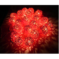 1 Set of Orange 5cm Rattan Cane 50 Ball Battery Powered LONG 5m String Lights Christmas Gift Home Wedding Party Bedroom Decoration Table Centrepiece
