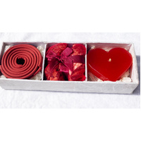 Red Heart Candle Spa Giftset - Red Heart candle, 3 Incense Coils, Pot Porri Satchet in Gift Box
