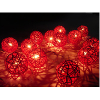 1 Set of Red 5cm Rattan Cane 20 Ball Battery Powered 3m String Lights Christmas Gift Home Wedding Party Bedroom Decoration Table Centrepiece