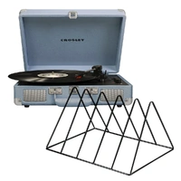 Crosley Cruiser Bluetooth Portable Turntable - Turquoise + Gadhouse Vinyl Rack Bundle - Black