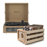 Crosley Voyager Bluetooth Portable Turntable + Bundled Record Storage Crate - Tan
