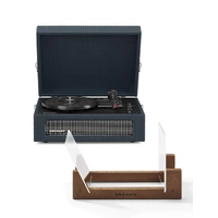 Crosley Voyager Bluetooth Portable Turntable + Bundled Crosley Record Storage Display Stand - Navy