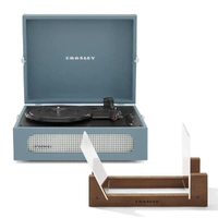 Crosley Voyager Bluetooth Portable Turntable + Bundled Crosley Record Storage Display Stand - Washed Blue