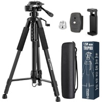 CIGMAN 59-inch Lightweight Adjustable Laser Level Tripod with 3-Way Swivel Pan Head, Bubble Level, Phone Holder, Quick Release Plate with 1/4" Screw M