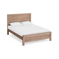 4 Pieces Bedroom Suite in Solid Wood Veneered Acacia Construction Timber Slat Double Size Oak Colour Bed, Bedside Table & Dresser