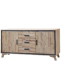 Buffet Sideboard in Silver Brush Colour with Solid Acacia & Veneer Wooden Frame Storage Cabinet with Drawers
