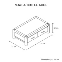 Coffee Table Solid Acacia Wood & Veneer 1 Drawers Storage Oak Colour