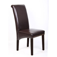 2x Wooden Frame Brown Leatherette Dining Chairs with Solid Pine Legs