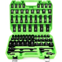 SWANLAKE 1/2" Drive Impact Socket Set, 66-Piece Standard SAE (3/8"-1-1/4") and Metric (8-24mm) Size, 6 Point, Cr-V, 1/2-Inch Drive Ratchet Handle, Dri