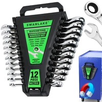 SWANLAKE 12-Pieces Ratchet Spanner Set Metric 6-18mm Ratchet Combination Spanner 72-Tooth