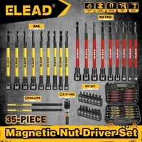 ELEAD 35Pcs Magnetic Nut Driver Bit Set Metric SAE 1/4" Hex Drill CR-V Steel