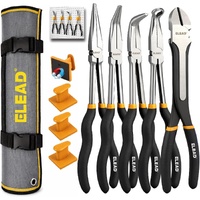 ELEAD 5-Piece 11-Inch Long Reach Needle Nose Pliers Set, Straight, 45° & 90° Bent Nose, Diagonal Cutting & Middle Ring Pliers with Magnetic Racks and 
