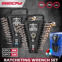 SEDY 24PCS Ratcheting Wrench Set Metric SAE CR-V Steel 72T With Magnetic Holder