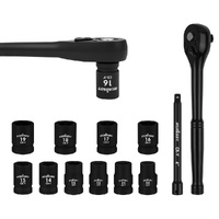 HORUSDY 12-Piece 1/2" Drive Ratchet Socket Wrench Set, Metric Sockets 10mm–19mm, 72-Tooth Quick Release Ratchet
