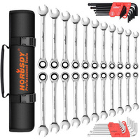 48Pc Spanner Set Ratchet Wrench & Hex Key Metric SAE Allen Key W/T Rolling Pouch