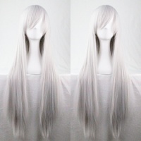 New 80cm Straight Sleek Long Full Hair Wigs w Side Bangs Cosplay Costume Womens, Silver