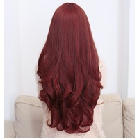 Long Wavy Curly Full Hair Wigs w Side Bangs Cosplay Costume Fancy Anime Womens, Burgundy