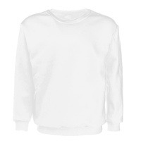 New Adult Unisex Plain Pullover Fleece Jumper Mens Long Sleeve Crew Neck Sweater, White, S