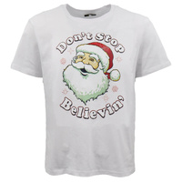 New Funny Adult Xmas Christmas T Shirt Tee Mens Womens 100% Cotton Jolly Ugly, Don't Stop Believin' (White), M