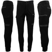 Men's Cargo Cotton Drill Work Pants UPF 50+ 13 Pockets Tradies Workwear Trousers, Black, 28