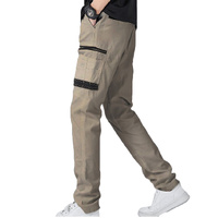 Men's Cotton Drill Cargo Work Pants UPF 50+ 13 Pockets Tradies Workwear Trousers, Khaki, 34