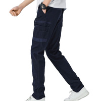 Men's Cotton Drill Cargo Work Pants UPF 50+ 13 Pockets Tradies Workwear Trousers, Navy, 38