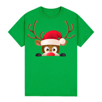 100% Cotton Christmas T-shirt Adult Unisex Tee Tops Funny Santa Party Custume, Reindeer Head (Green), 3XL