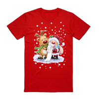 100% Cotton Christmas T-shirt Adult Unisex Tee Tops Funny Santa Party Custume, Reading Santa (Red), 3XL