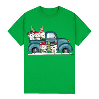 100% Cotton Christmas T-shirt Adult Unisex Tee Tops Funny Santa Party Custume, Car with Snowman (Green), S